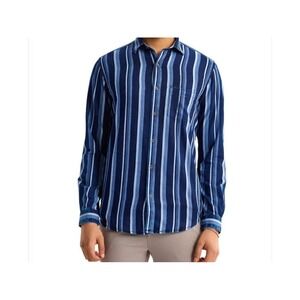 Tommy Bahama size XLarge Silk Wool sharp blue stripe Button Shirt Long Sleeve‎